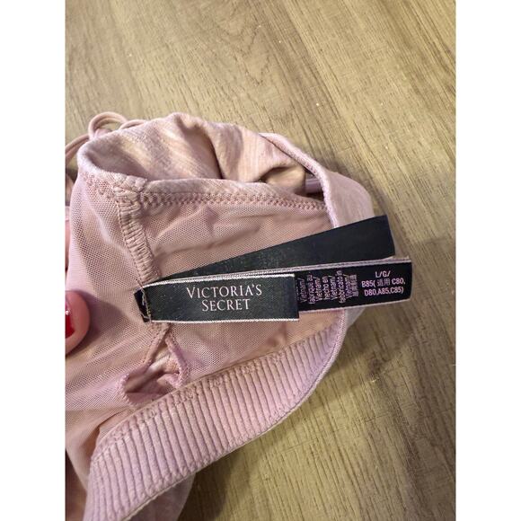 Victoria Secret Bralette Large Bra Strappy Cross Back Pull On Padded Pink - Picture 4 of 5